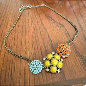 FOSSIL Brand Flower Floral Multicolor Choker Necklace Blossoms Boho Rhinestones